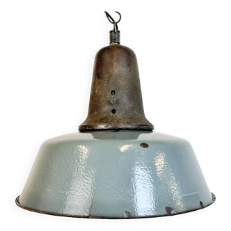 Grande lampe d'usine industrielle en émail gris avec plateau en fonte, 1960s