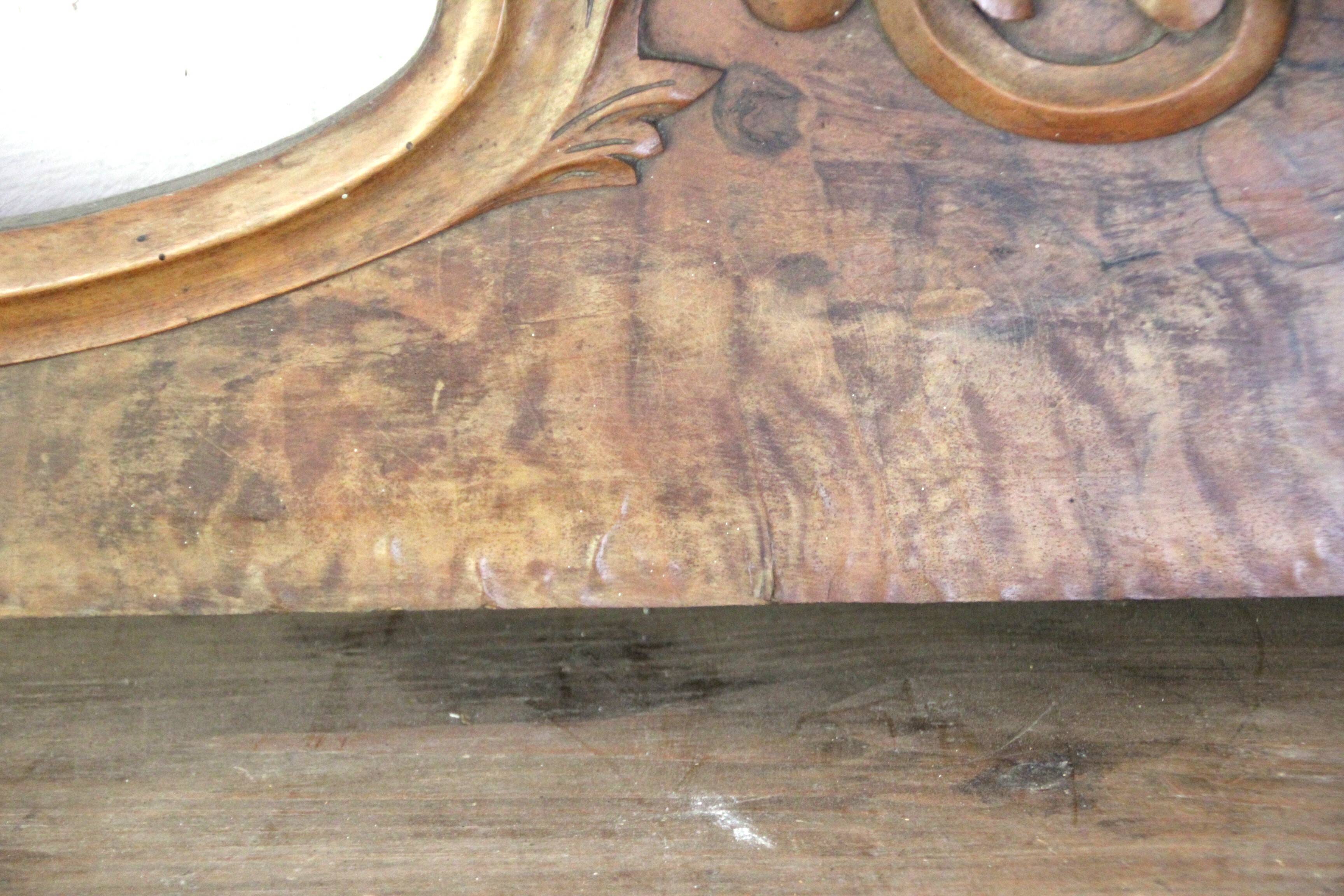Old pediment in solid and marquetry wood