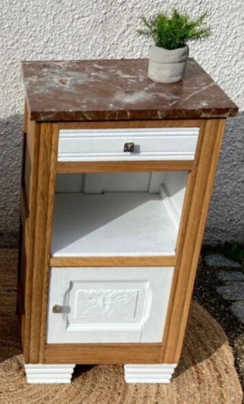 Bedside in Art Deco oak, marble