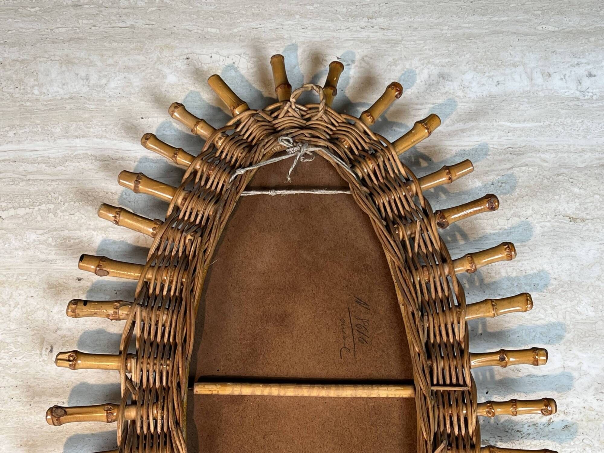 Oval Mirror in Rattan. Woven Willow and Bamboo. French Work from the Riviera.