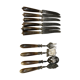 6 dessert knives + serving cutlery with horn handle