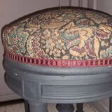 Black wood piano stool XIX Napoleon III style restoration fabric upholstery living room decoration