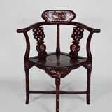 4 Asian armchairs in carved wood and mother-of-pearl inlaid, early twentieth century