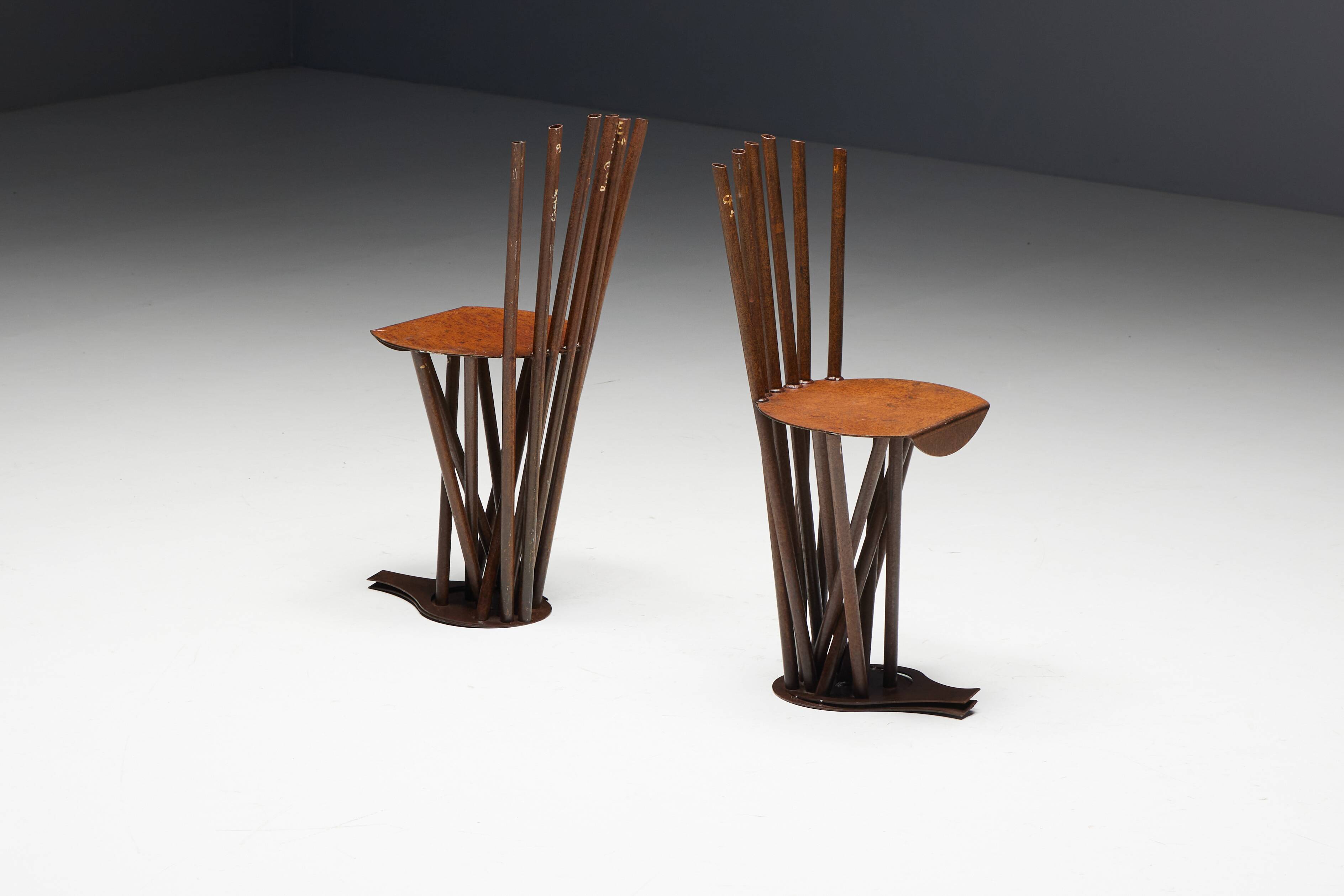 Industrial Wabi Sabi Primitive Chairs, France, 1950s