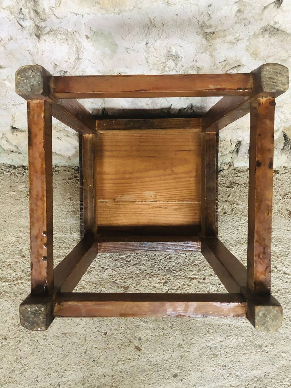 Tabouret vintage de ferme en châtaignier Circa 50