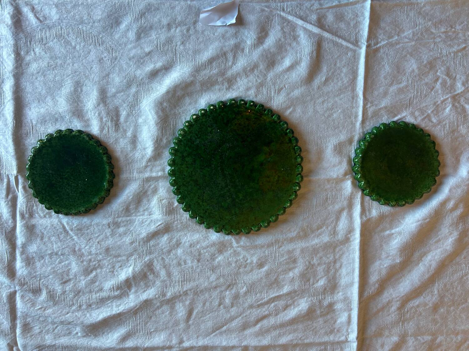 Set of 3 Vallauris trivets – Green glazed ceramic – Years