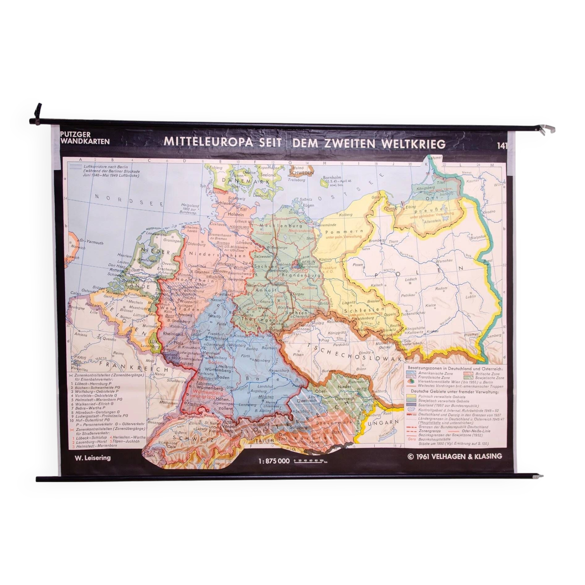 German Vintage school map of Central Europe, 1961