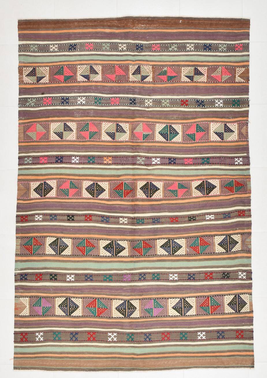 5x7 Turkish Persian Kilim Rug, Wool Area Rug, Ruuged Carpet, 146x224Cm