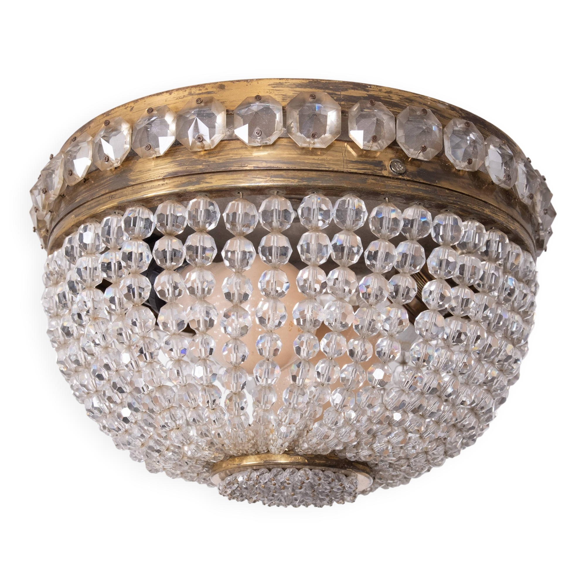 Lampe de plafond antique en cristal des années 1930