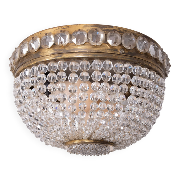 Lampe de plafond antique en cristal des années 1930