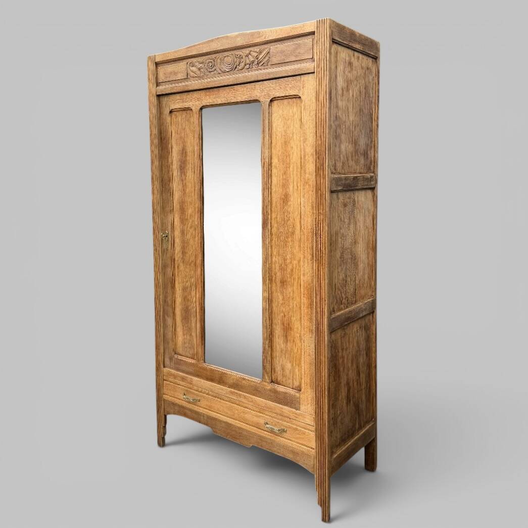 Art Deco bonnetière wardrobe from Paris in raw and solid oak.