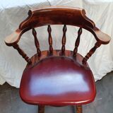 Western style bar stools in oak and red skai