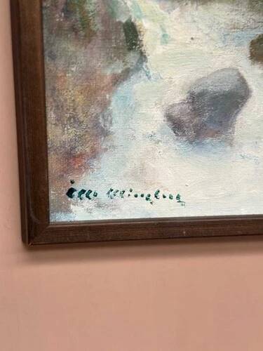 Mid-Century Oil on Canvas “River” by Unknown Artist, Vintage & Framed 36×45cm