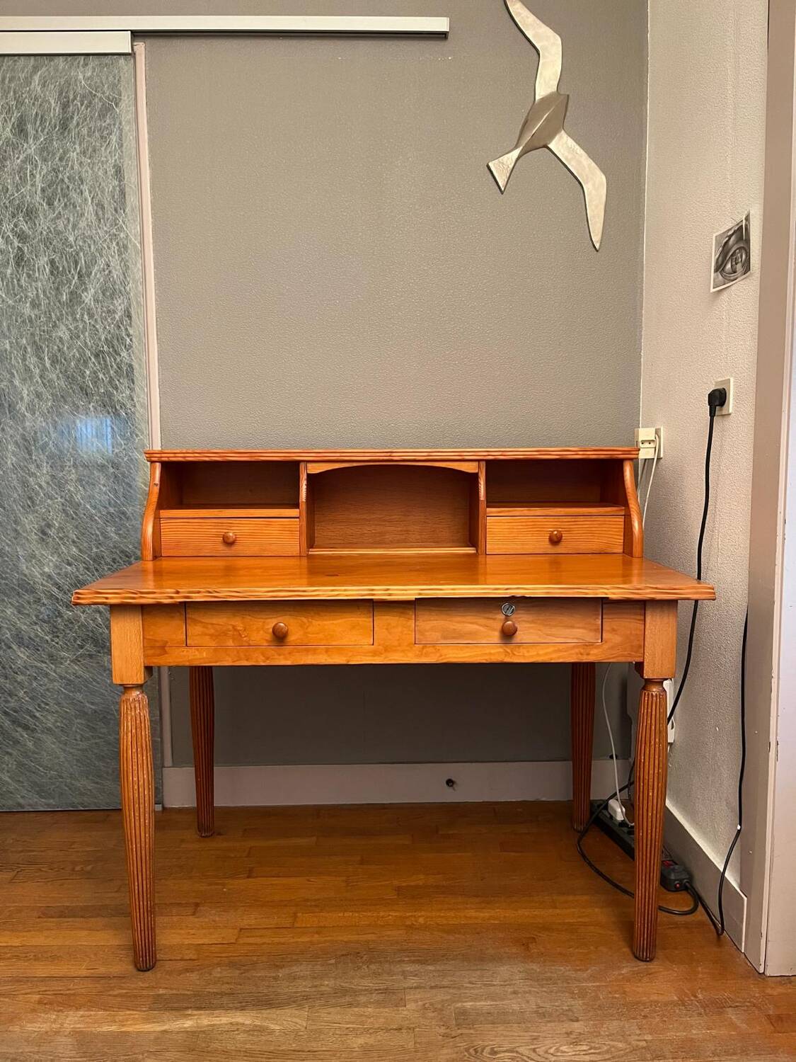 Wooden desk with drawers and storage