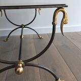 Coffee table in brushed steel and brass