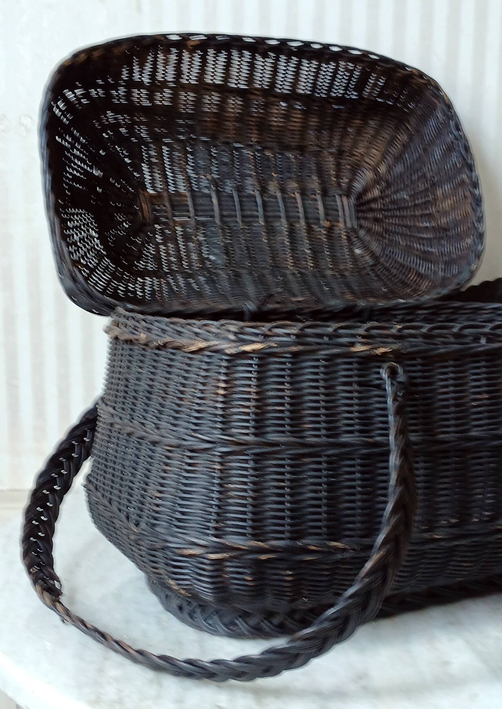 Bresse woven & blackened wicker basket, early 20th century