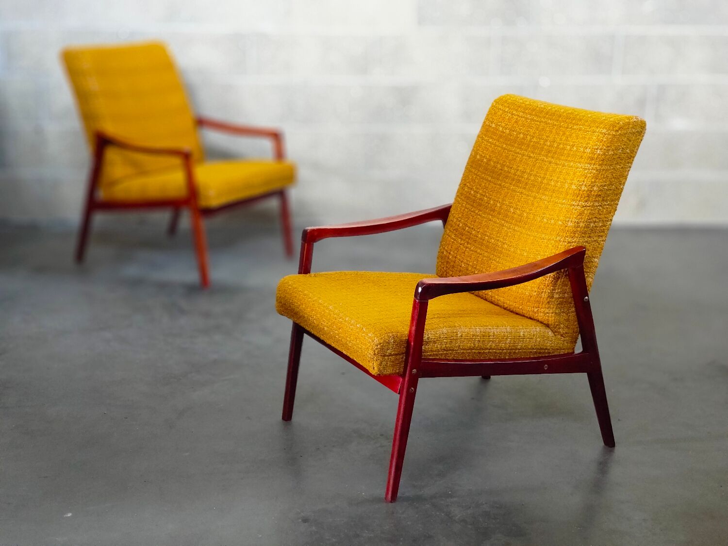 Pair of armchairs Jiri Jiroutek bouclette Yellow 1960