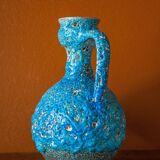 Fat Lava turquoise ceramic vase, ceramic pitcher, sea foam, blue crater vase, turquoise emaux