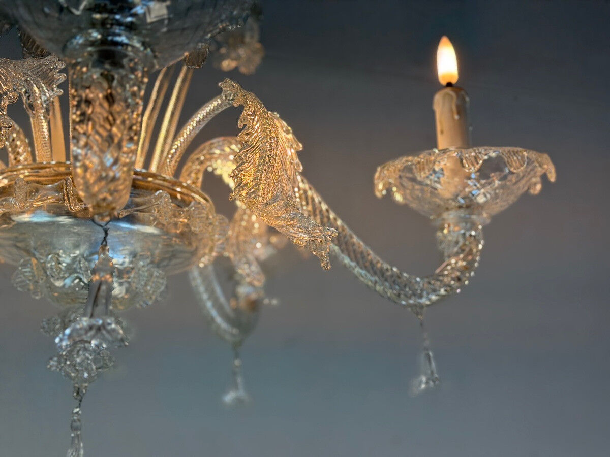 Venetian lustre in colourless Murano glass, circa 1950.