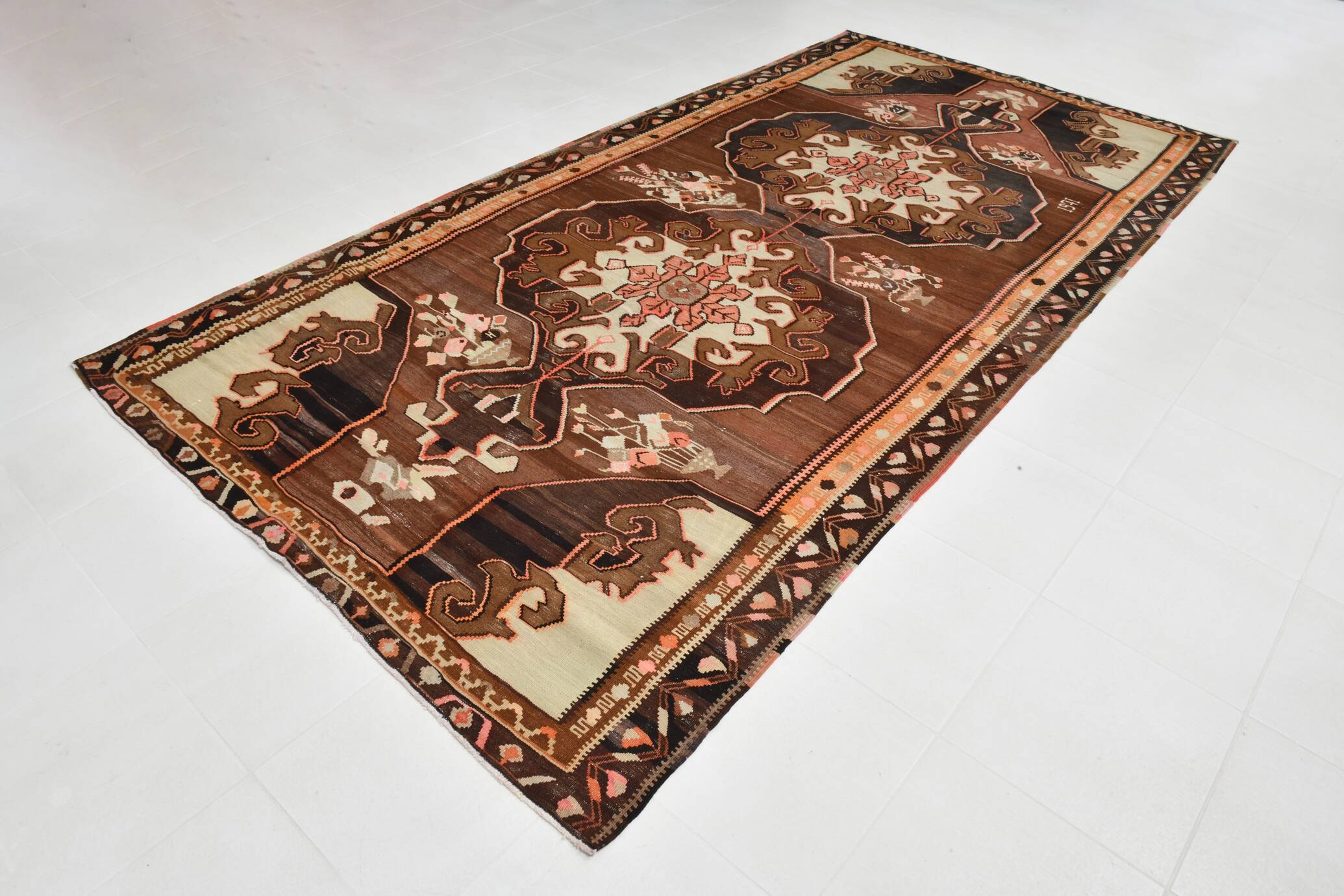 6x12 Handmade Wool Kilim Area Rug, 185x365Cm