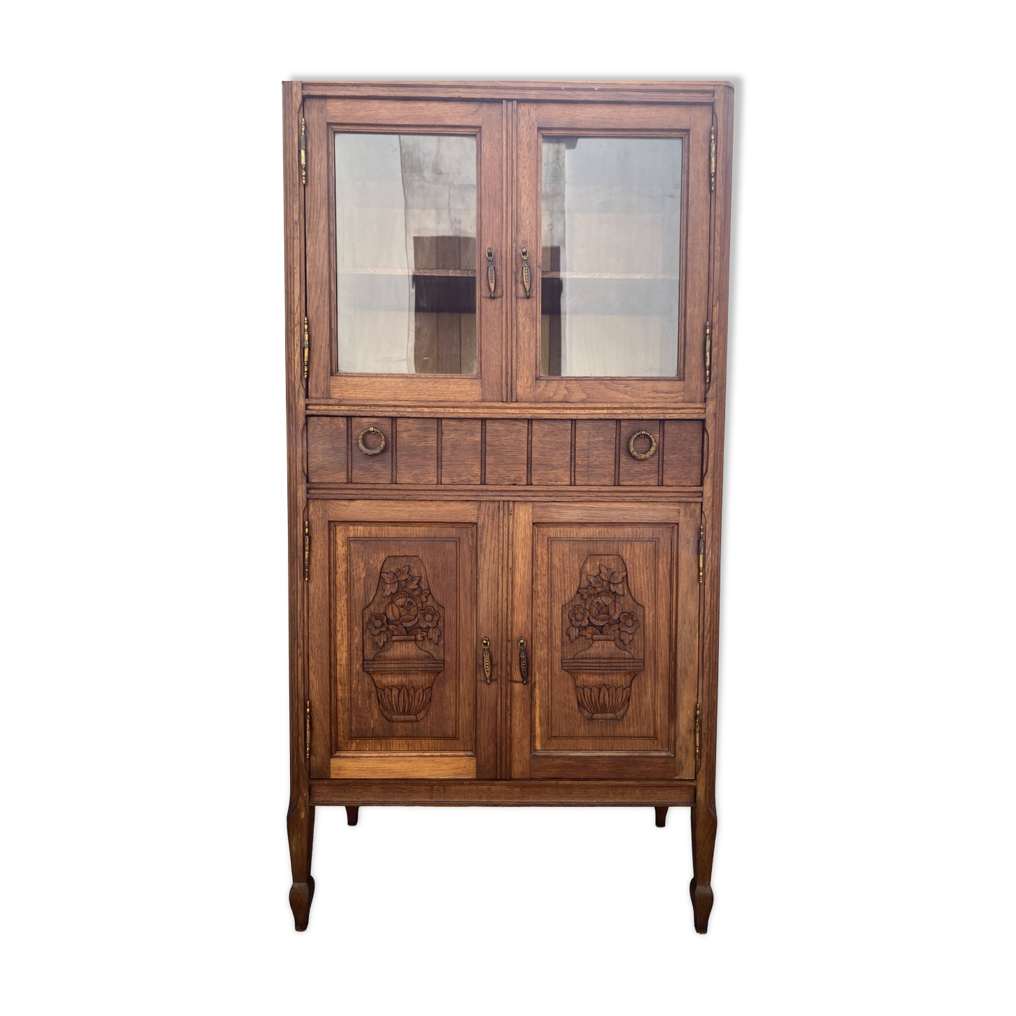 Old small glass display cabinet from the early 20th century.