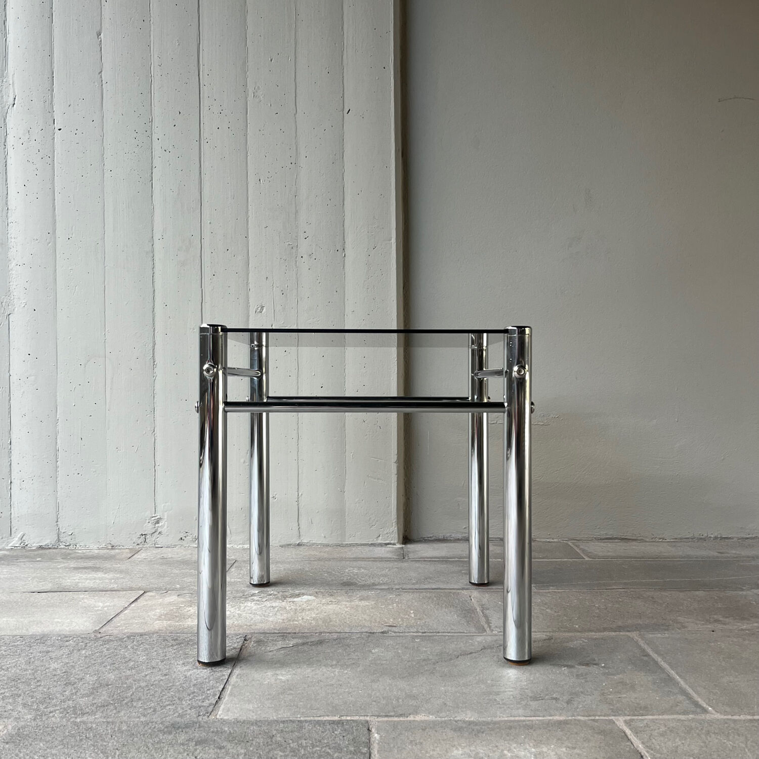 Side table / End table chrome and smoked glass 70's