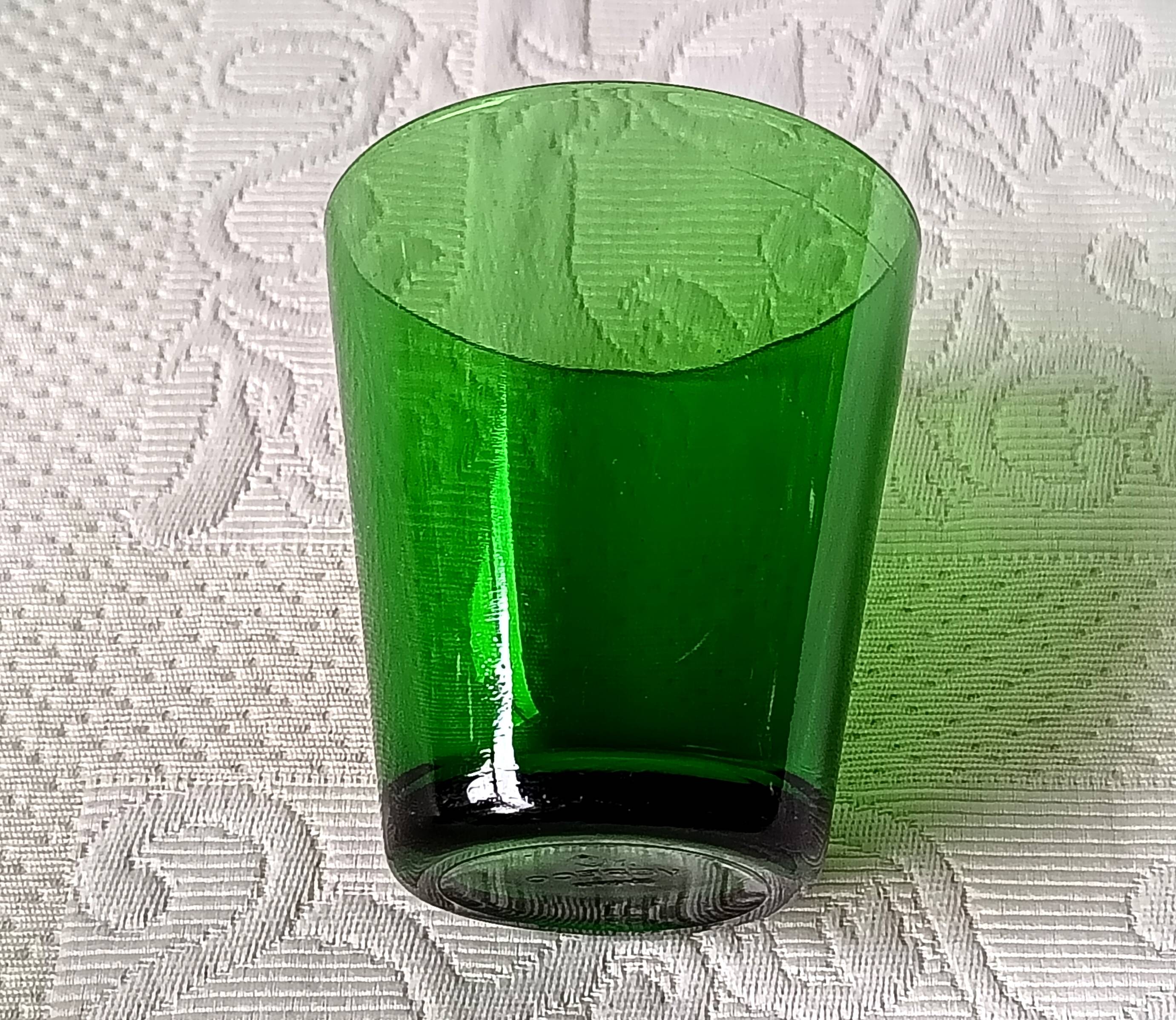 4 glasses 15 cl retro emerald green tempered glass france