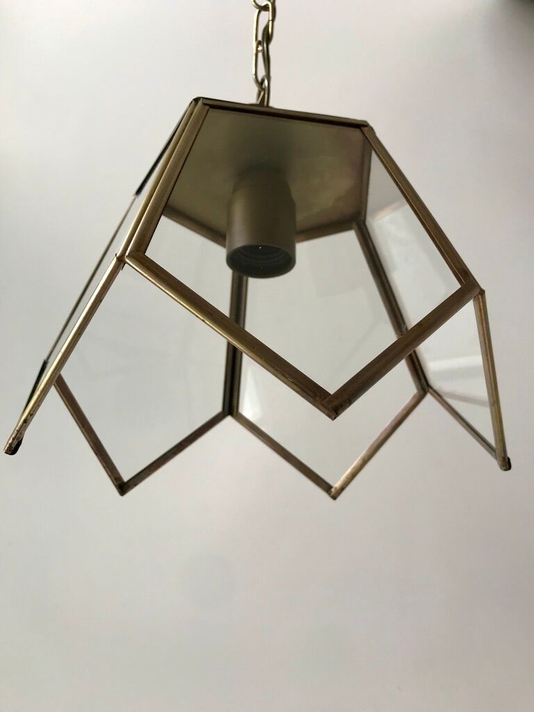 Brass pendant lamp and graphic gilded glass 60s-70s
