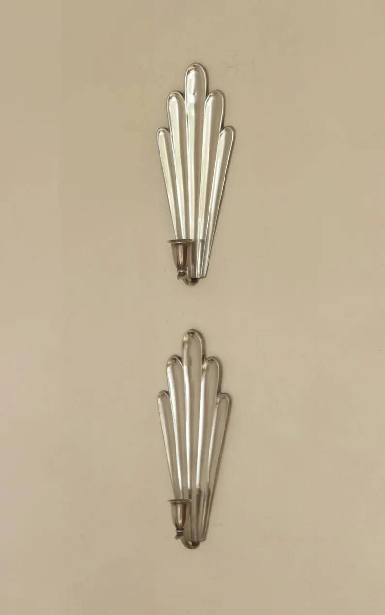 Pair of Swedish Pewter Wall Sconces, 1930s, by C.G. Hallberg, Stockholm