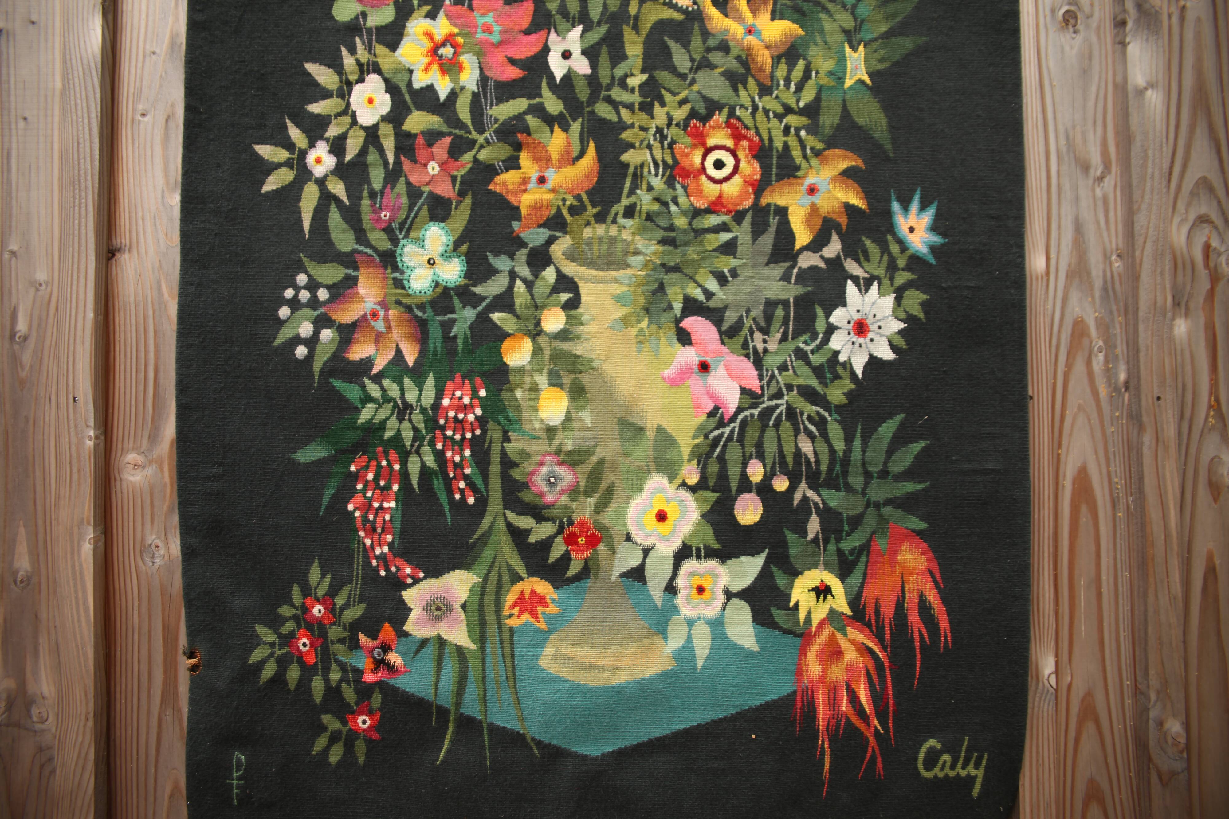 Aubusson tapestry with floral decoration Carton de Caly