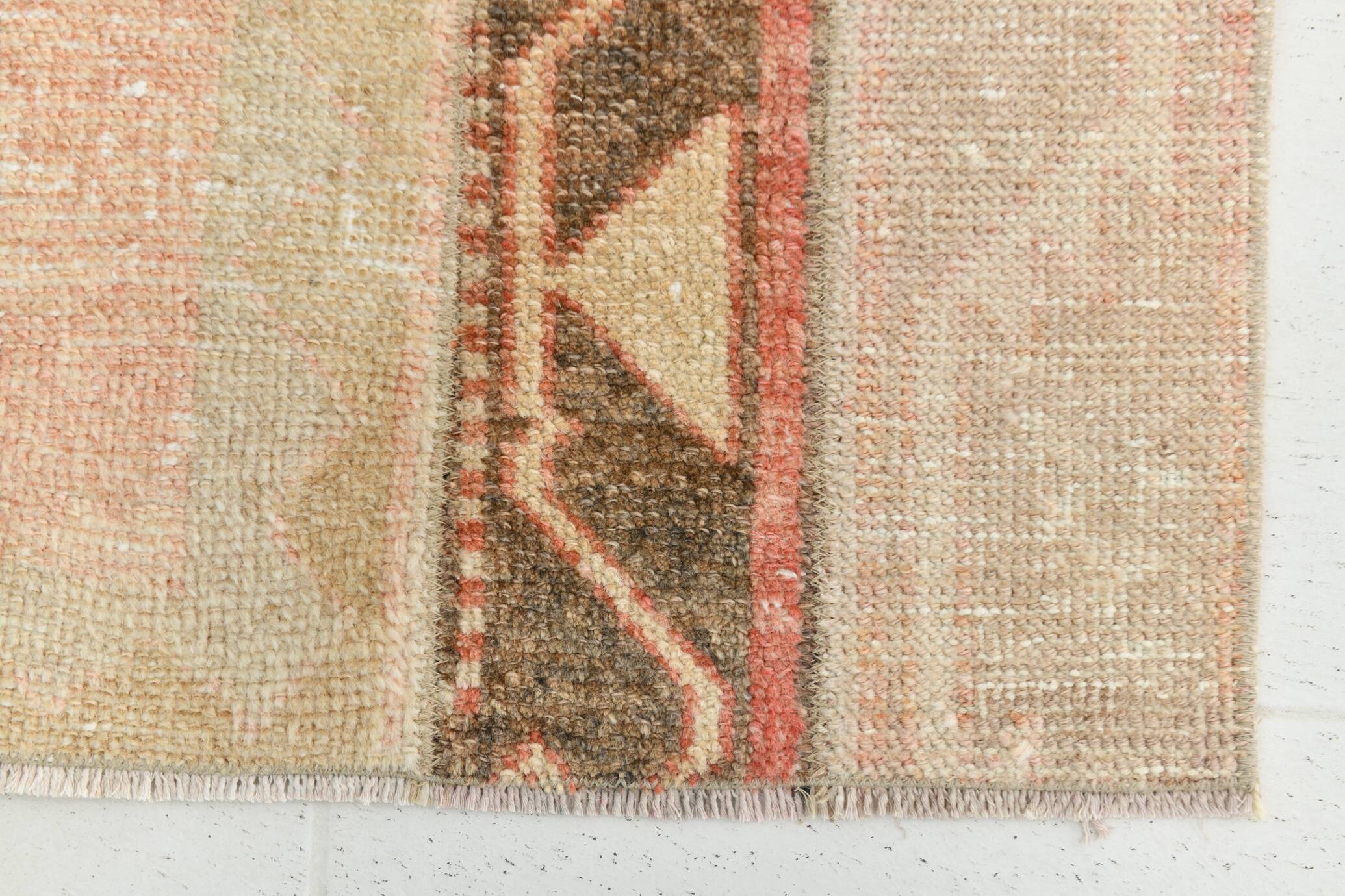 Turkish Pale Red & Cream Vintage Runner Rug, 71x378Cm