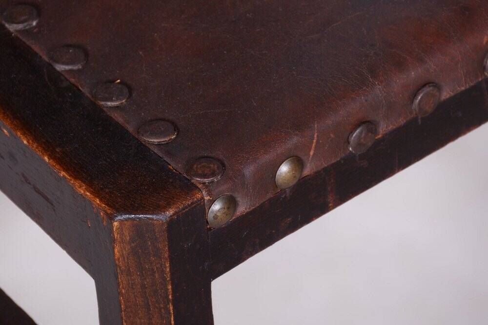 Czech Cubist Chairs in Oak and Red Leather by Josef Gočár, 1910s, Set of 4