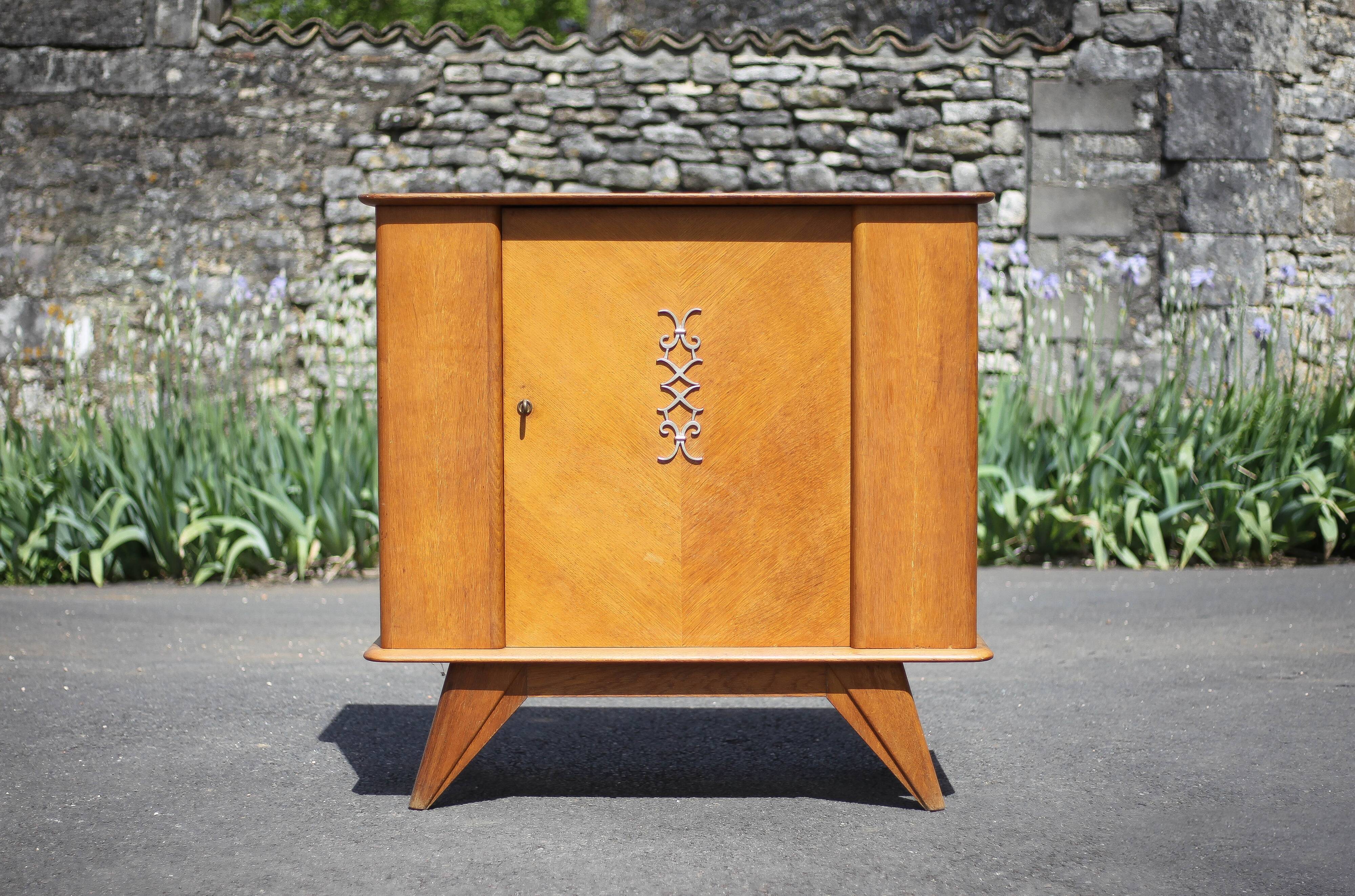 Vintage wooden sideboard, 1-door sideboard with compass feet, storage unit, small chest