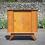 Buffet bois vintage, buffet 1 porte avec pieds compas, meuble de rangement, petit bahut