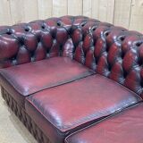 Chesterfield sofa in red leather 3 places from the 70s