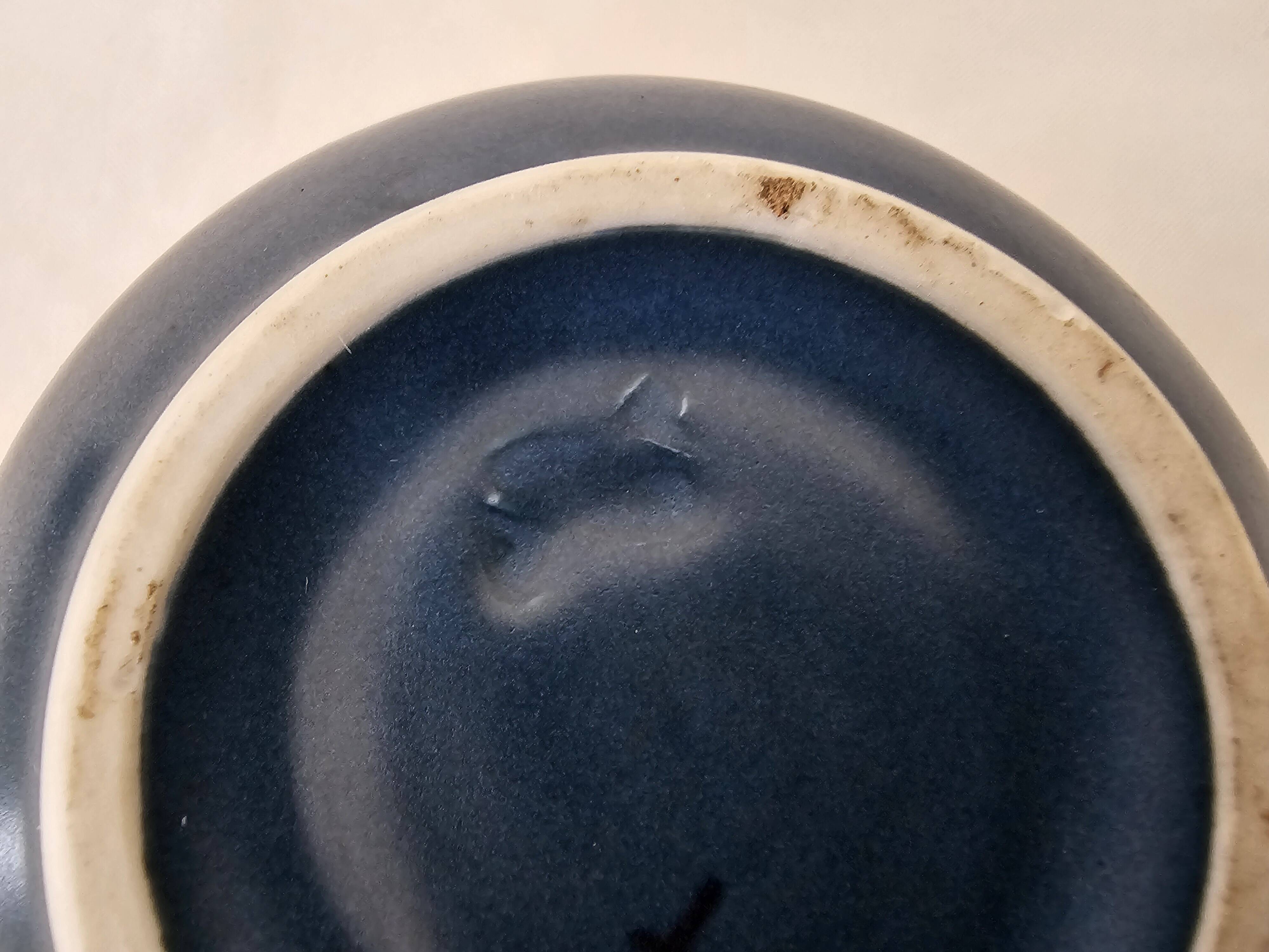 Small Blue Ceramic Flower Vase Signed Gérald POTT