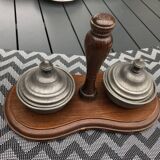 Wood and pewter desk accessory