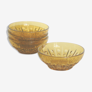 Set of 4 amber glass bowls, vintage French