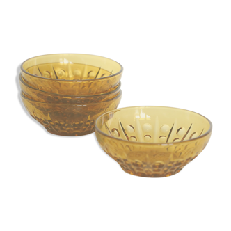 Set of 4 amber glass bowls, vintage French