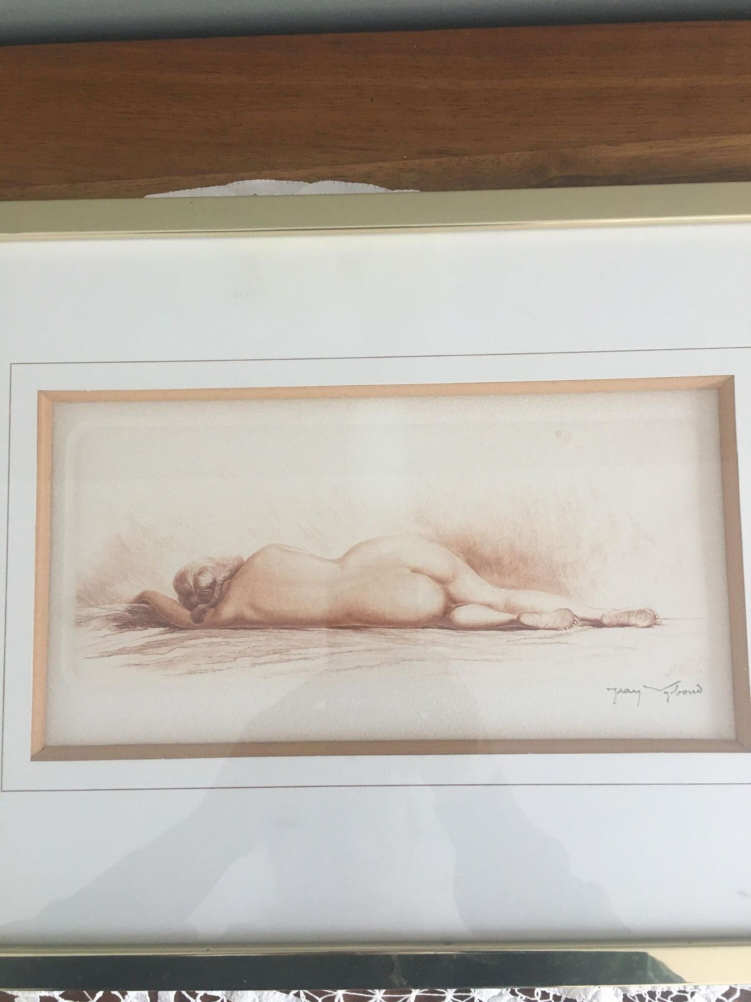 Eaux Forte à la sanguine signed Jean Vyboud 'Woman lying naked'