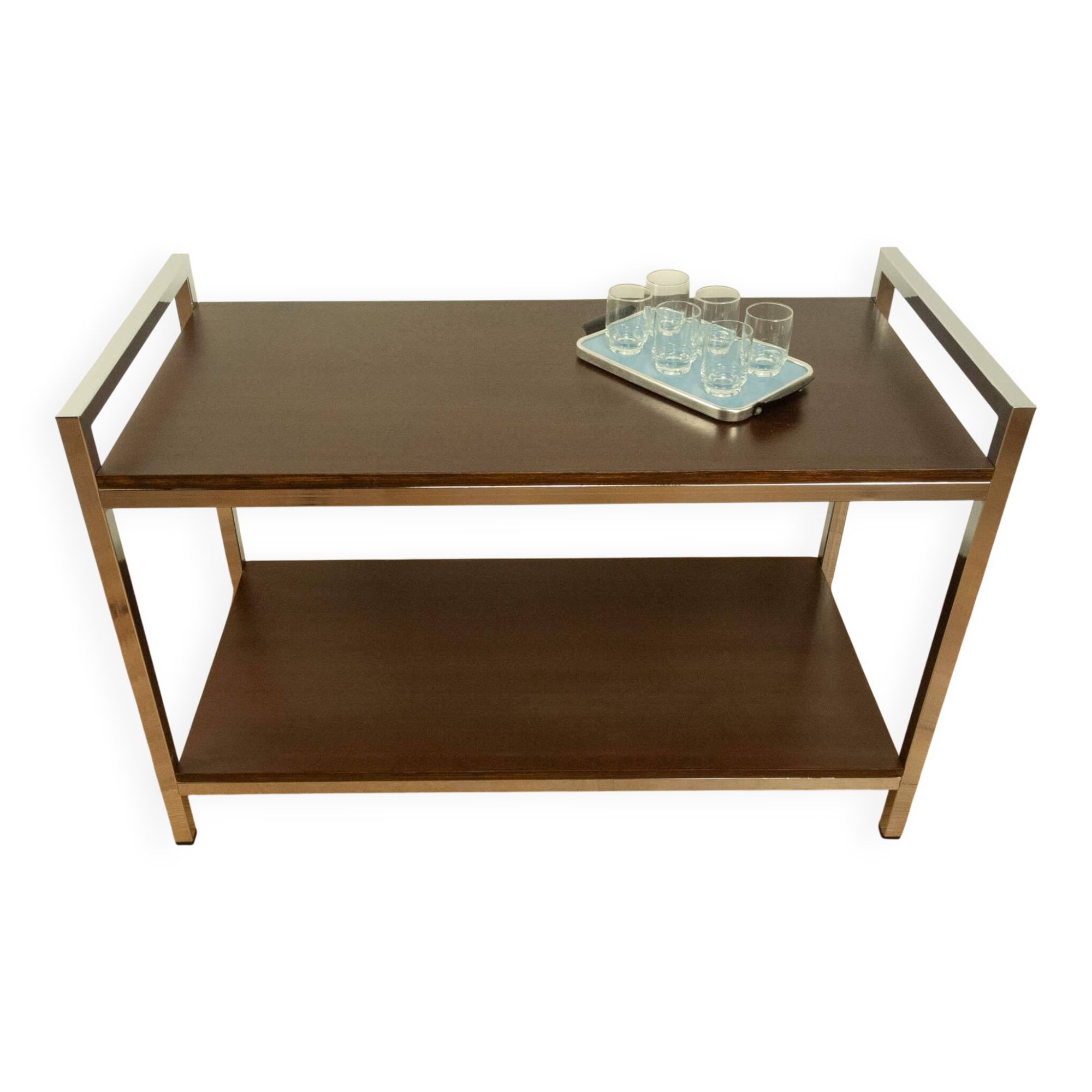 Shelf, chrome, stained mahogany, vintage from the 60s