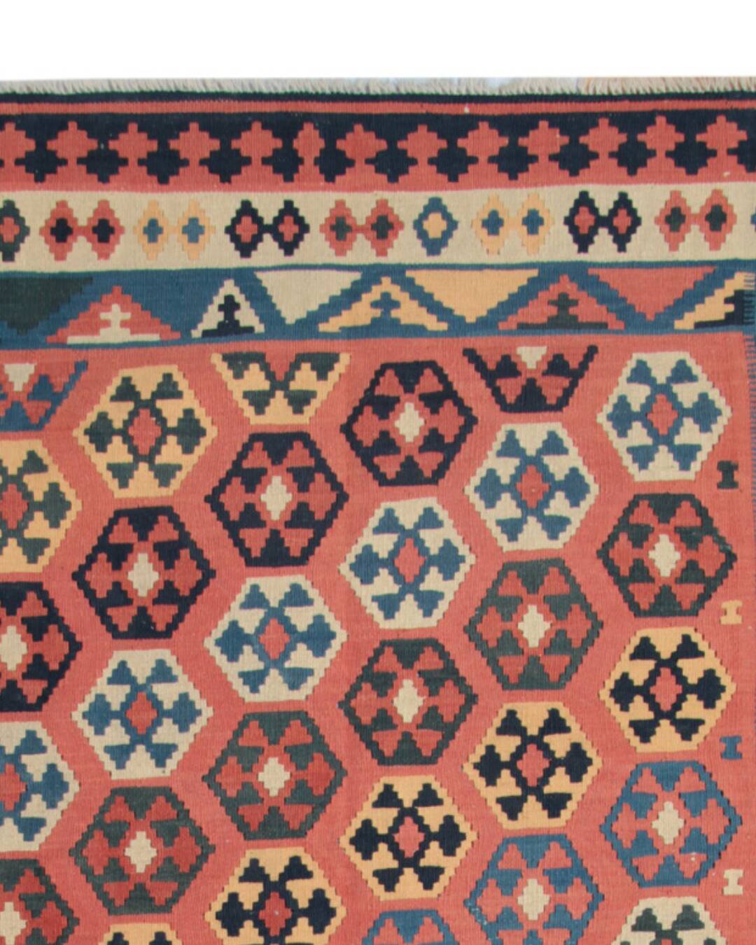 Vintage Kilim Runner Rug in Red, Blue & Terracotta Flatweave 323x218cm