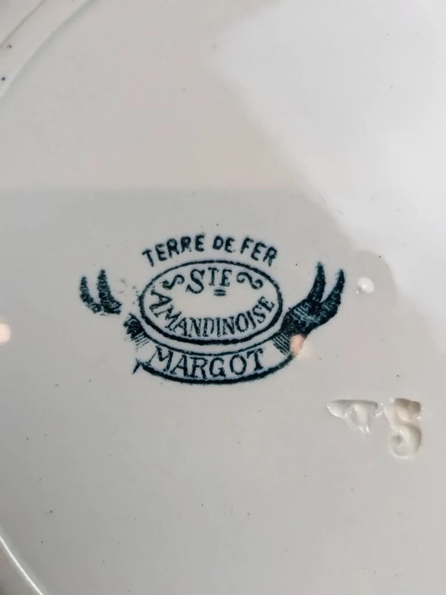 Antique ironstone plate from Saint-Amand – Margot model – Blue flowers