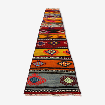 Old Turkish narrow Kilim Runner 250x45 cm, shabby chic, vintage kelim Colourful