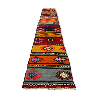 Old Turkish narrow Kilim Runner 250x45 cm, shabby chic, vintage kelim Colourful