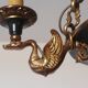 Lucien Gau French Empire Bronze Candlestick: Swan Arms, Green Tole