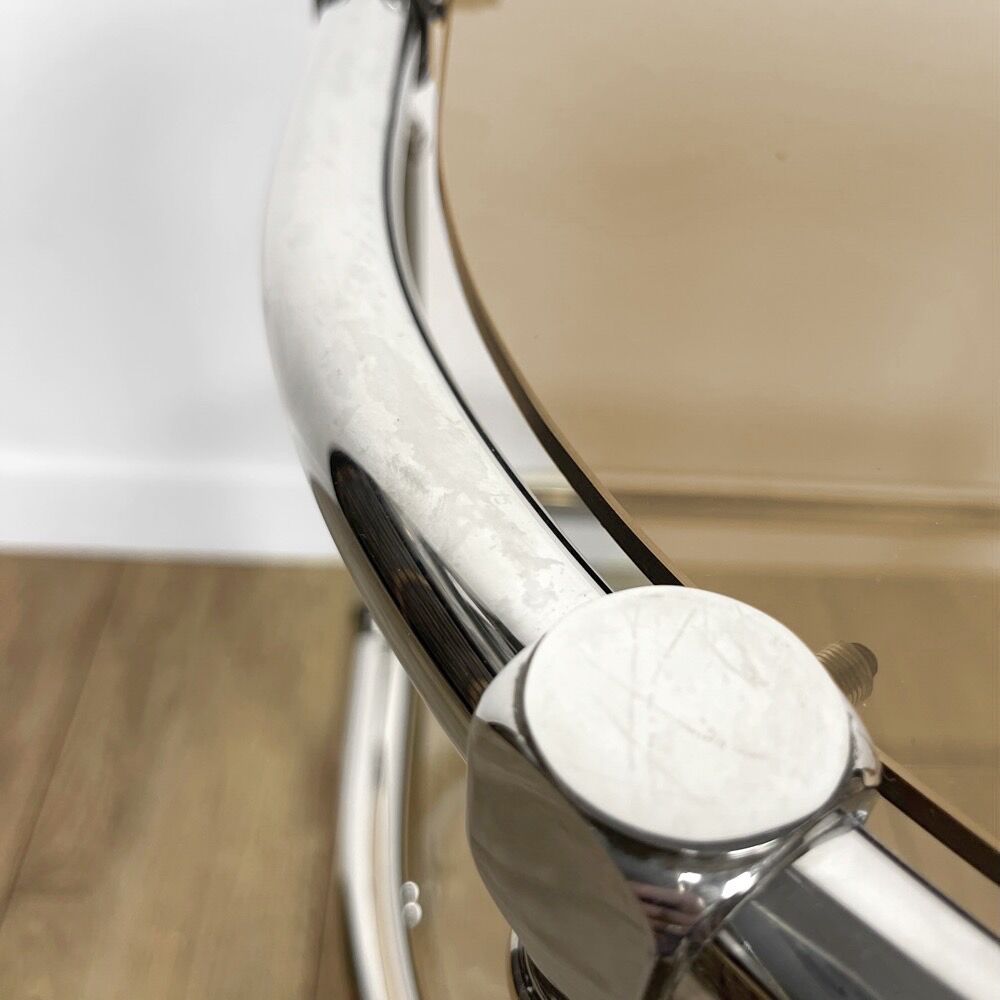 Half-moon side table double chrome tray and smoked glass 70's