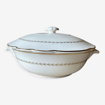 White tureen and gilded Gien Quimper motifs