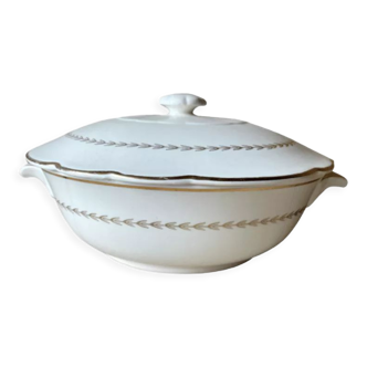 White tureen and gilded Gien Quimper motifs