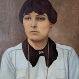 Antique painting, portrait, oil on canvas, bohemian country decor